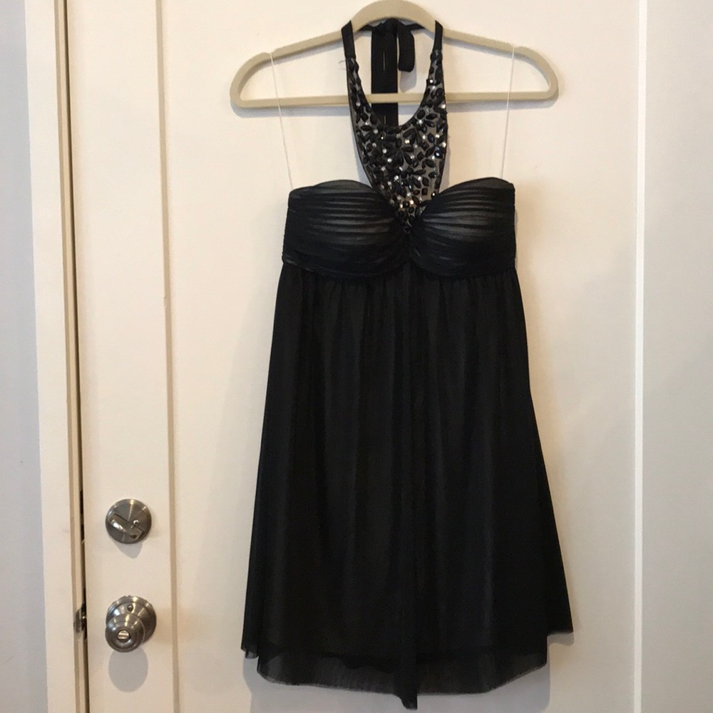 Aqua cocktail dress w jewel lined halter size 2.